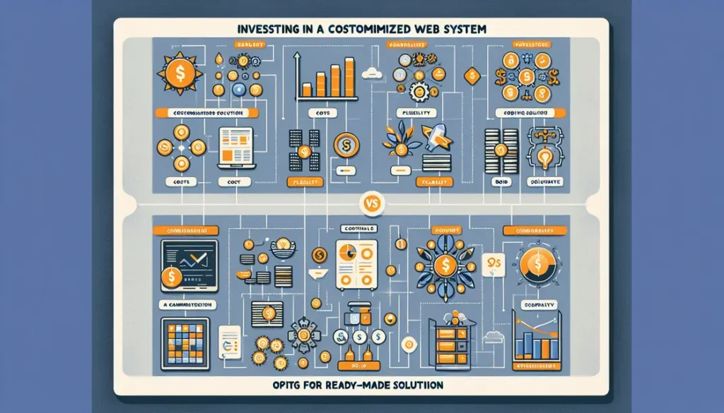 Infográfico comparativo entre sistema web personalizado e solução pronta