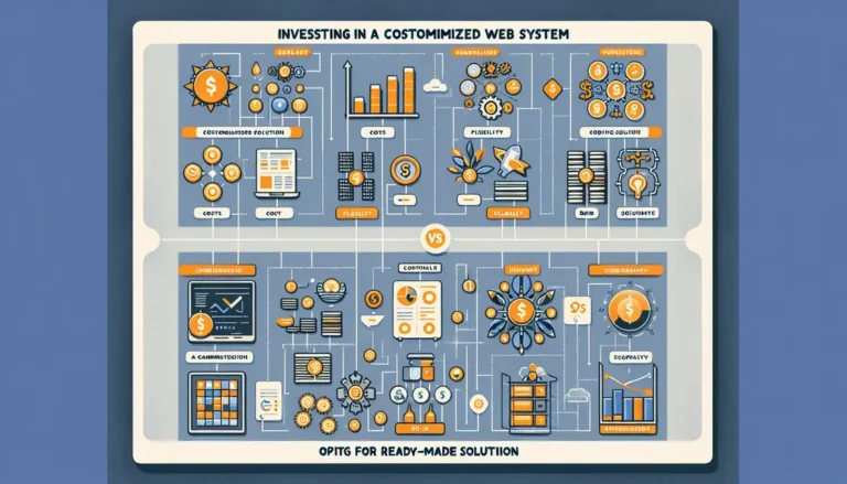 Infográfico comparativo entre sistema web personalizado e solução pronta
