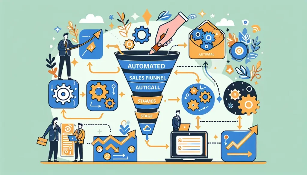 Infográfico mostrando etapas de um funil de vendas automatizado