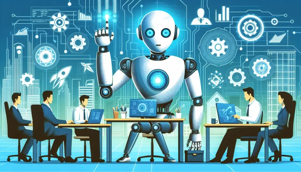 Imagem de automação de processos robóticos, mostrando economia de tempo e aumento de produtividade